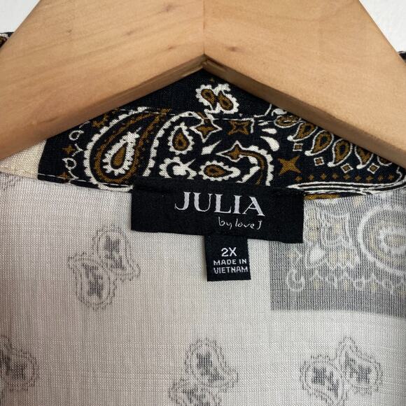 Plus Size Western Boho Bandana Americana Patchwork Button Up Shirt 2X Earth Tone - Picture 3 of 6